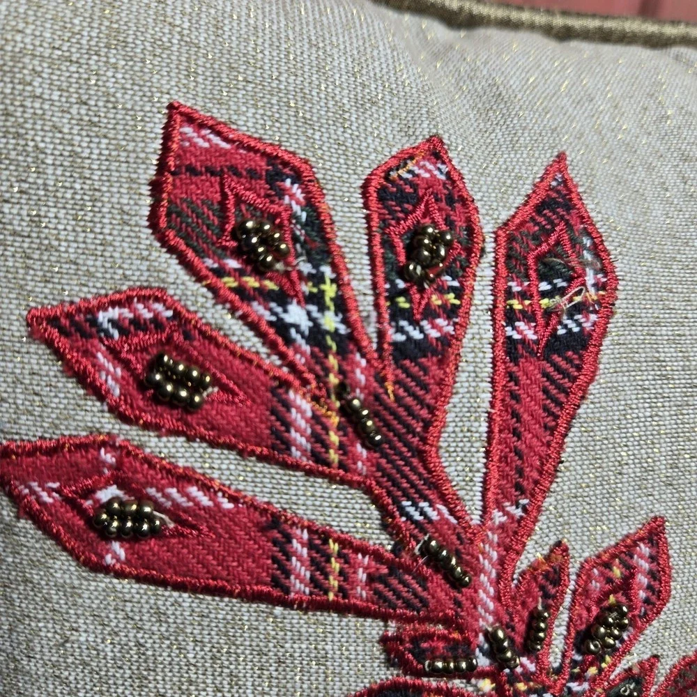 Pier 1 Beaded‎ Plaid Snowflake Christmas Throw Pillow 15